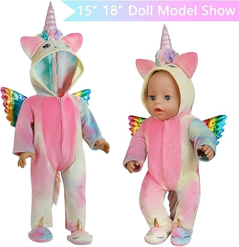 Miniatura 3 de Conjunto de saco de dormir y accesorios de ropa para niña de 18 pulgadas, disfraz de muñeca de unicornio con saco de dormir estilo unicornio,