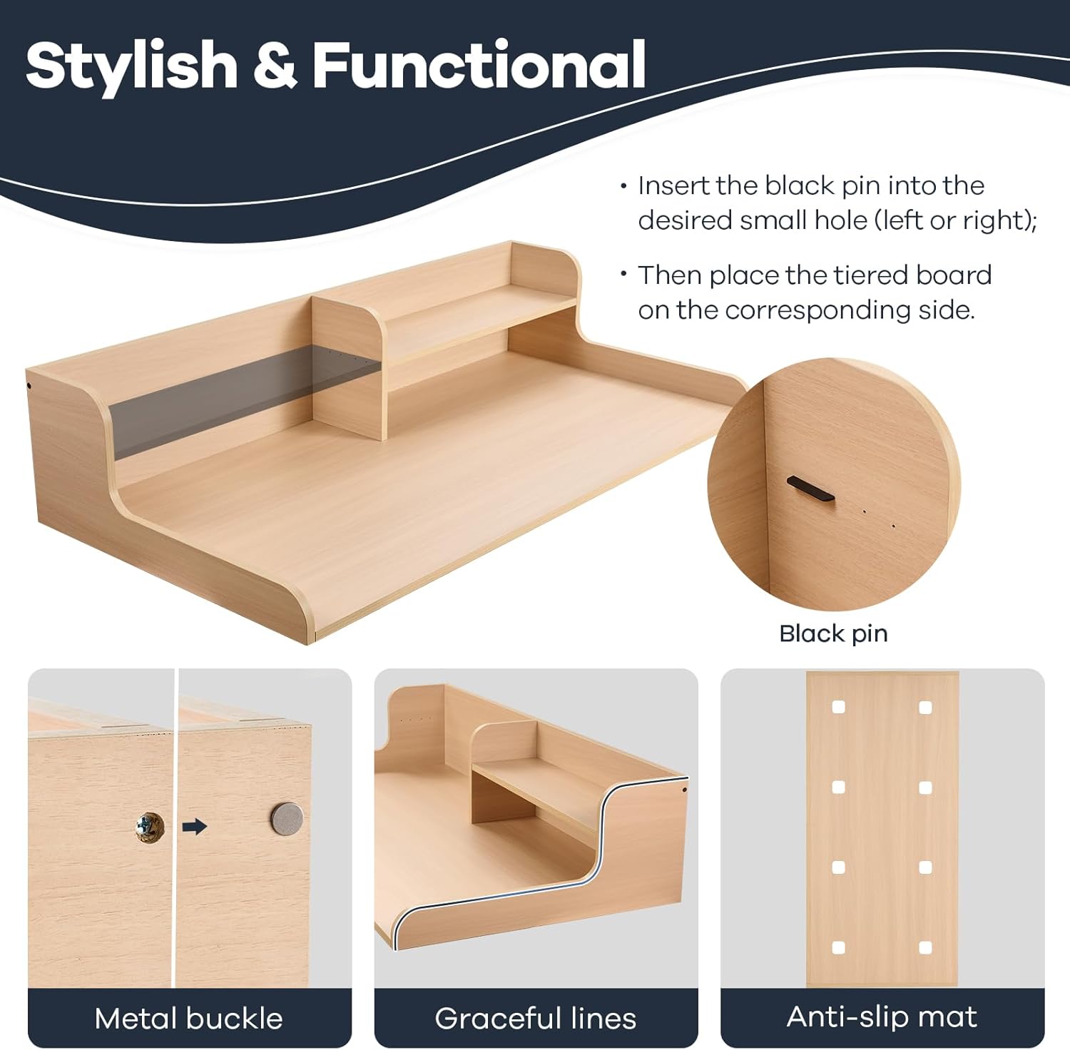 Kaboon Washer Dryer Countertop 2 Tier 58 inches Wide, Laundry Shelf Topper with Edge, 58" W x 28" D x 12" H Laundry Space Organizer, Light Walnut