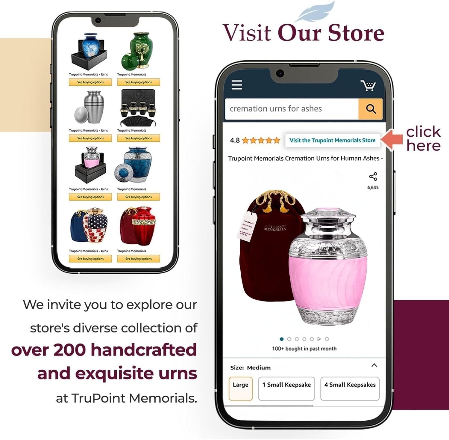 Trupoint Memorials Cremation Urns for Human Ashes, Handcrafted Baby Urn for Moms Who Lost Their Child – Medium, Light Pink