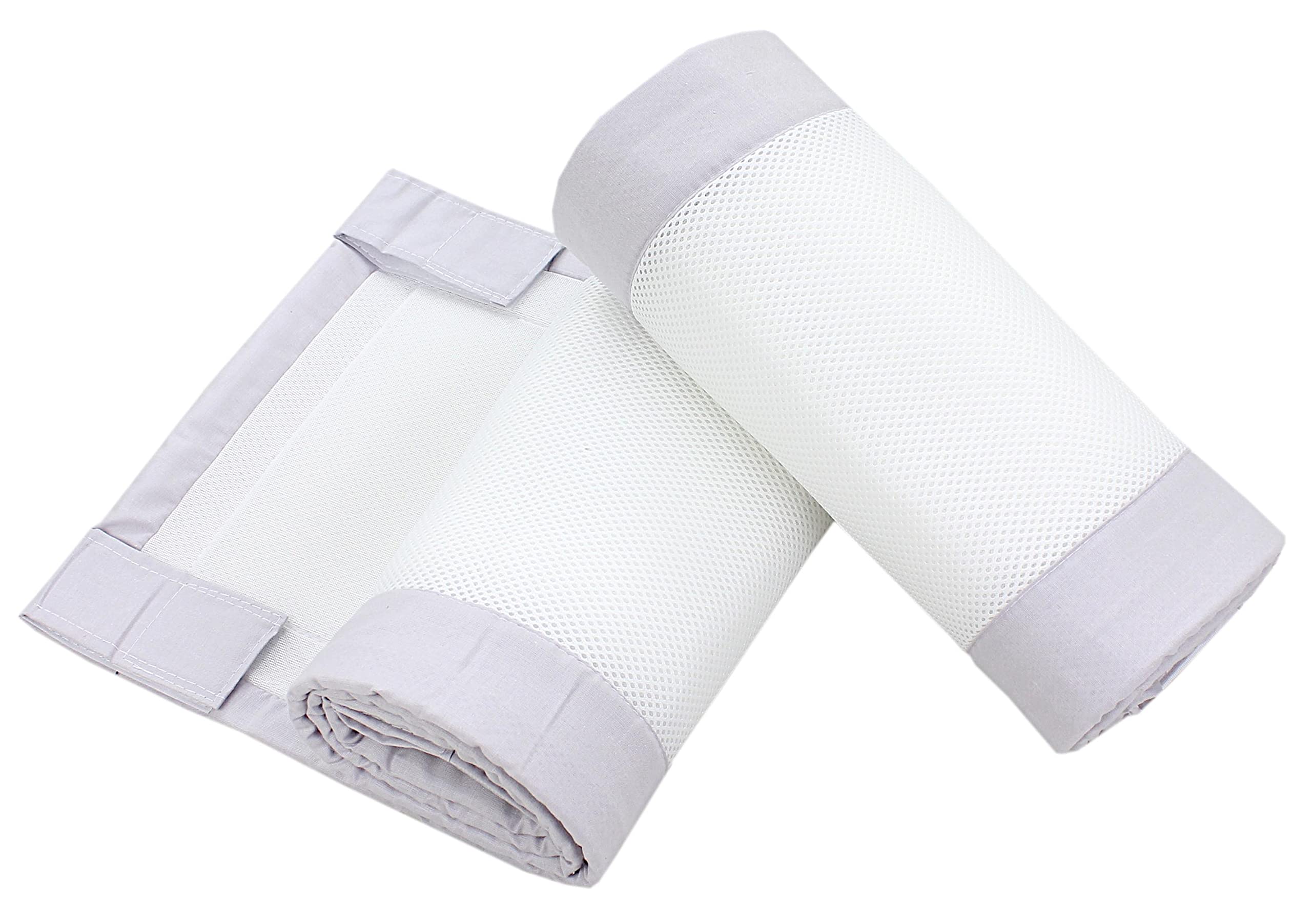 TupTam Protezione Paracolpi per Lettino Nido per Neonati Traspirazione Air Mesh 2 Pack, Bianco/Grigio, ca.128 x 30 cm (per Lettino 140x70)
