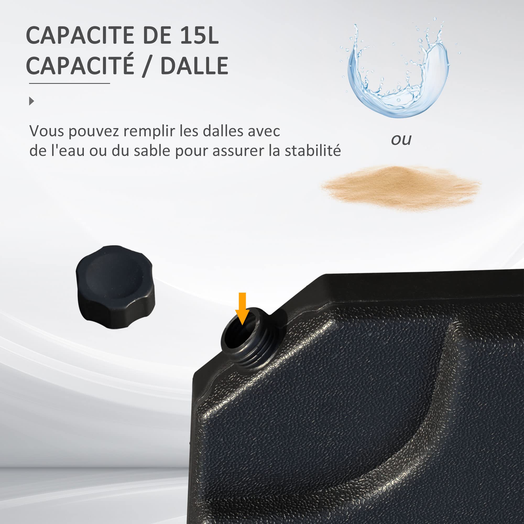 Outsunny Lot de 4 Pied de Parasol Poids de lestage carré avec poignée pour Parasol A remplir d'eau jusqu'à 60 kg ou de Sable jusqu'à 72 kg 50 x 50 x 8 cm polyéthylène Haute densité Noir
