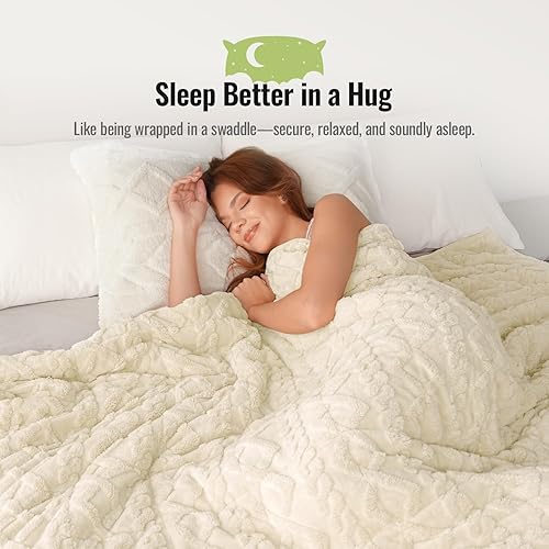 Miniatura 3 de Uttermara Manta con peso de jacquard para adultos, patrón de punto trenzado, manta pesada tamaño individual  Tamaño matrimonial de 12 libras para