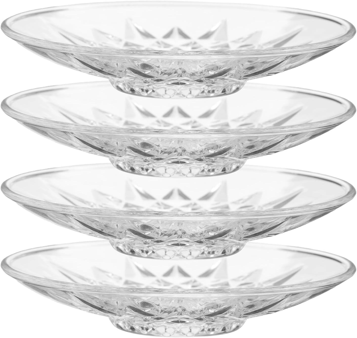 4pcs round Glass Tea Saucers Set, Small Snack and Soy Sauce Plates for Kitchen Dining, Sturdy Glass Food Dishware for Tea, Coffee, and Appetizers