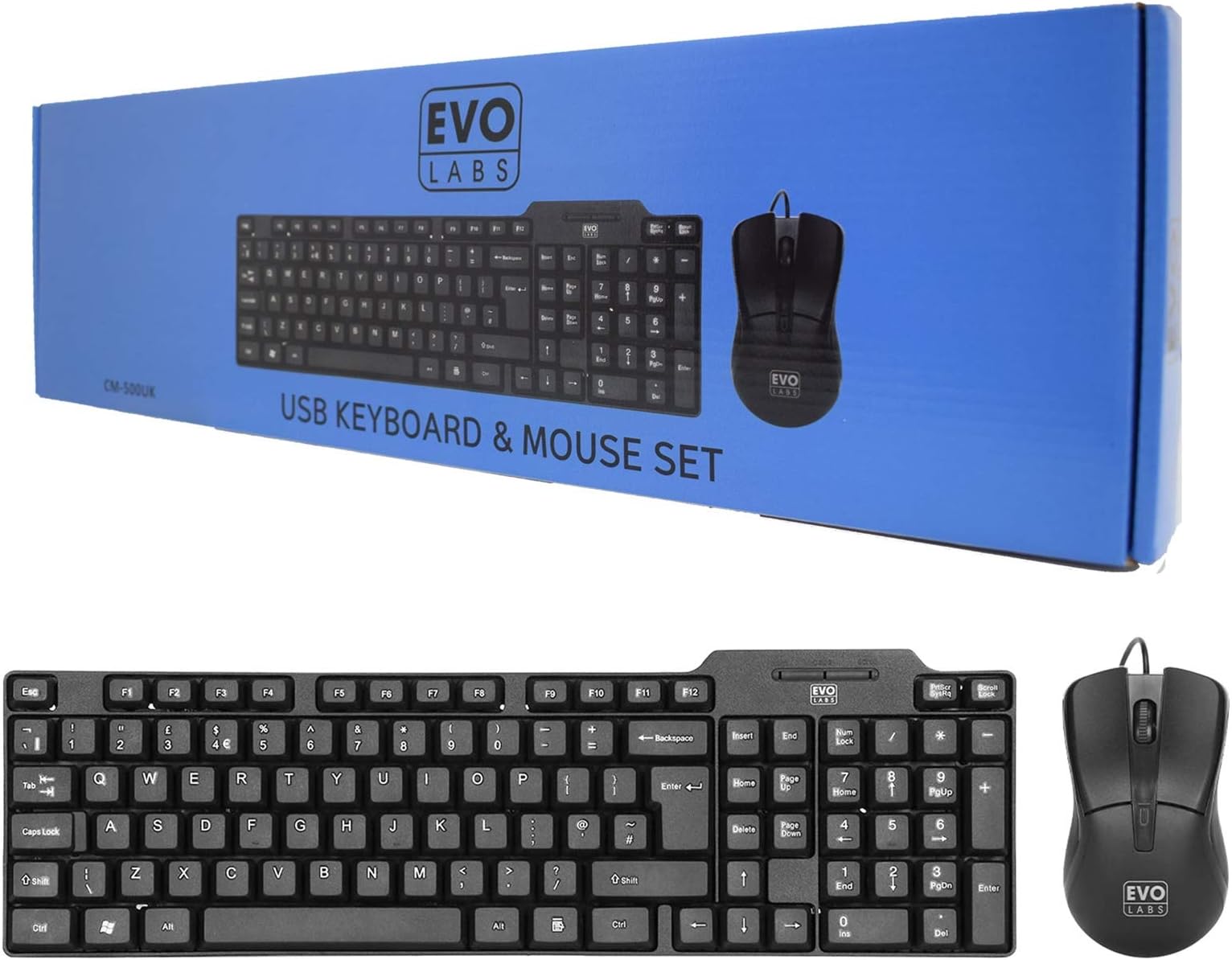 Evo Labs CM-500UK Wired Keyboard and Mouse Combo Set
