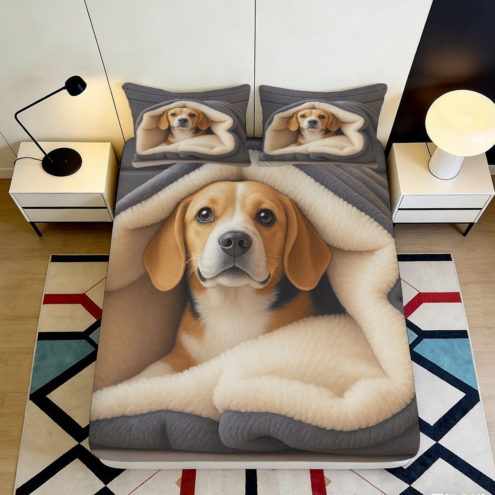 Jqzkxnhpbr Style-2 3D Printed Beagle Dog Fitted Sheet Microfiber Soft Breathable Blanket Pattern Mattress Cover For Bedroom Guest Room Home Decor 90X200x25cm