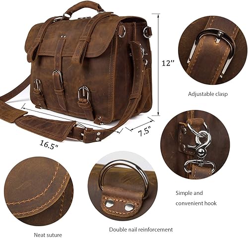 Miniatura 4 de Augus Bolso de mensajero de cuero para hombres Maletín Mochila de viaje Bolsa de hombro para portátil de 17 ''