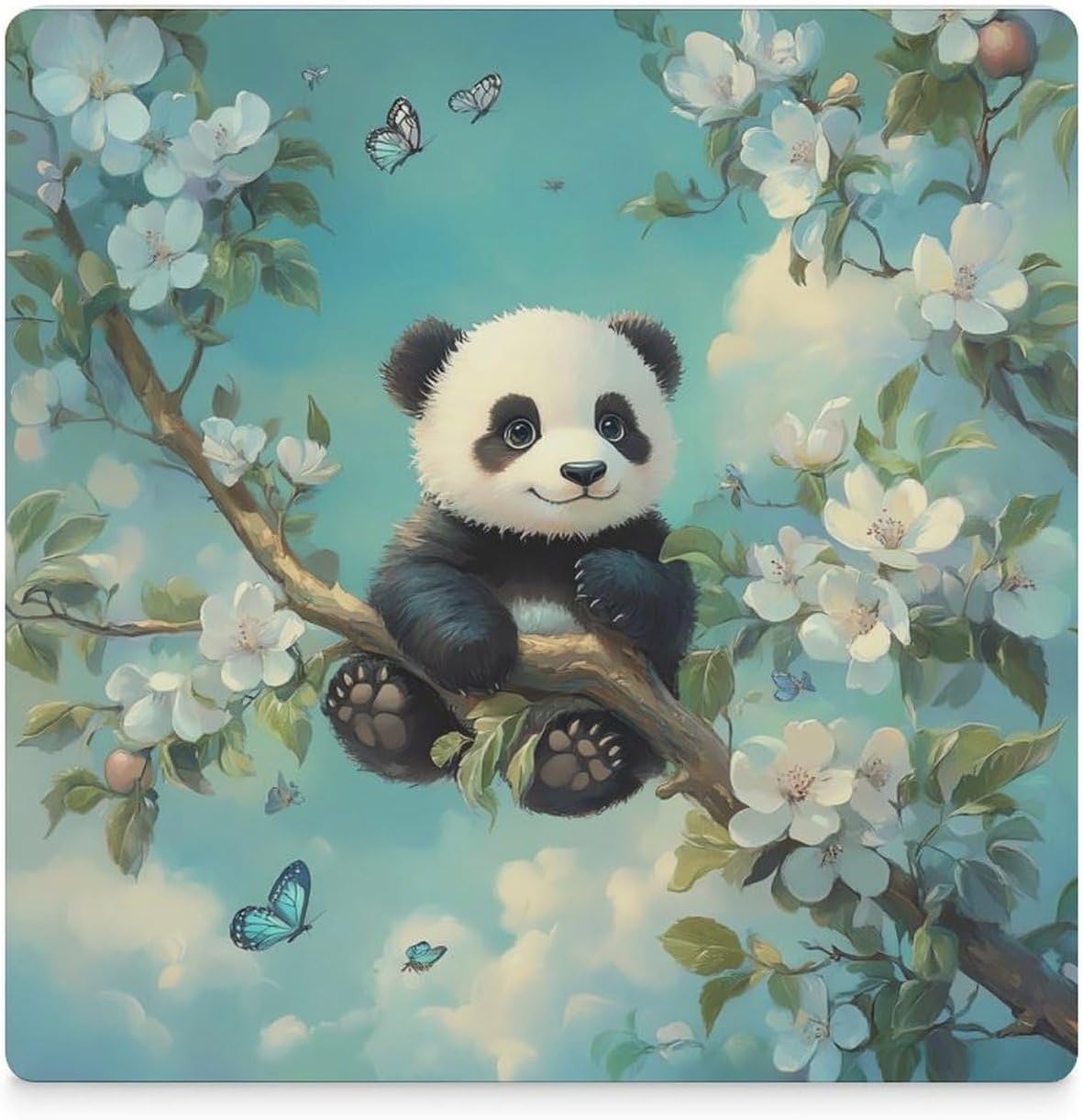 Cute Panda Bear Ceramic Coasters Set Square Drink Coasters Table Coaster for Kitchen Desktop Decor