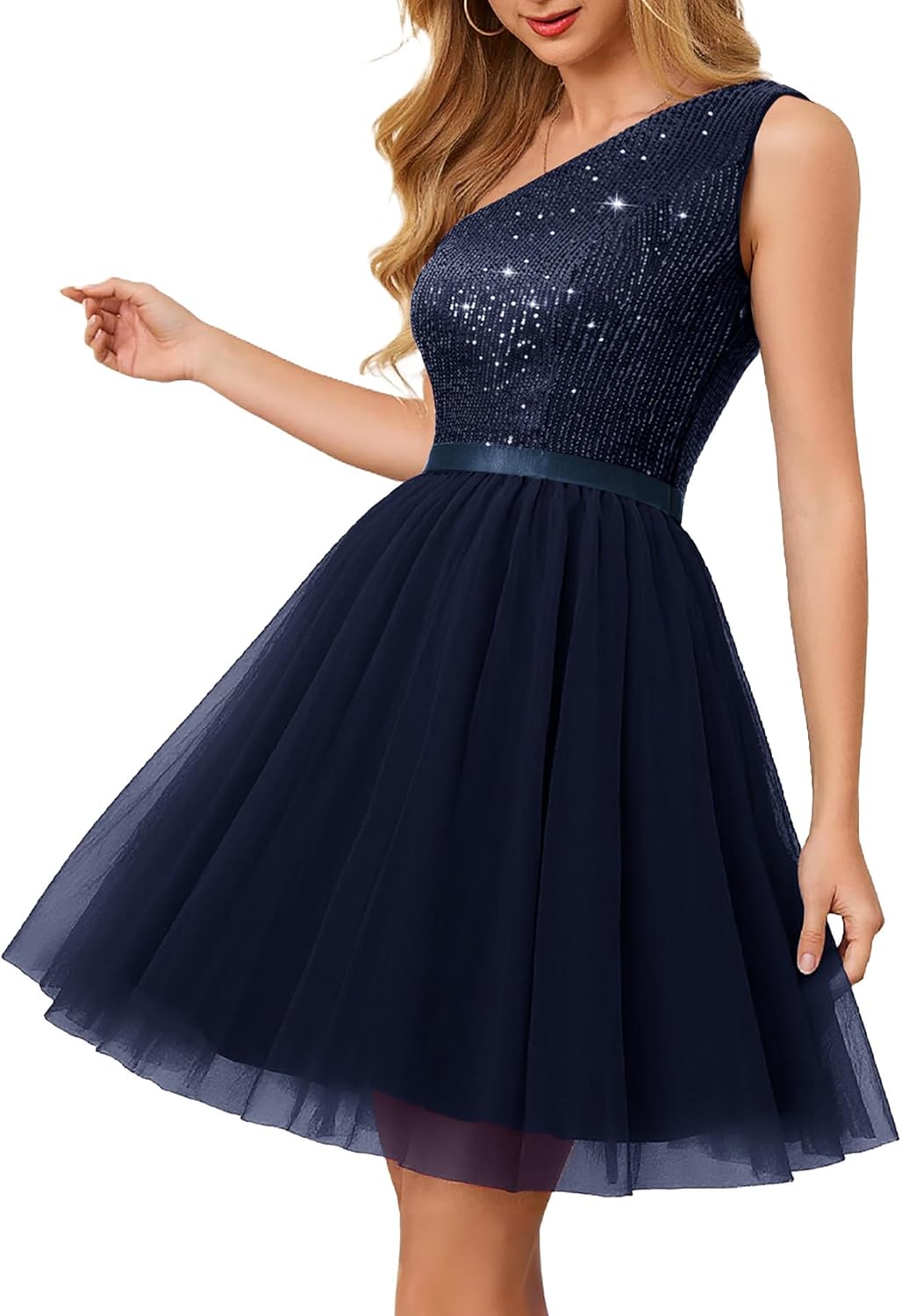 BeryLove Womens Sequin Homecoming Formal One-Shoulder Cocktail Dress for Teens
