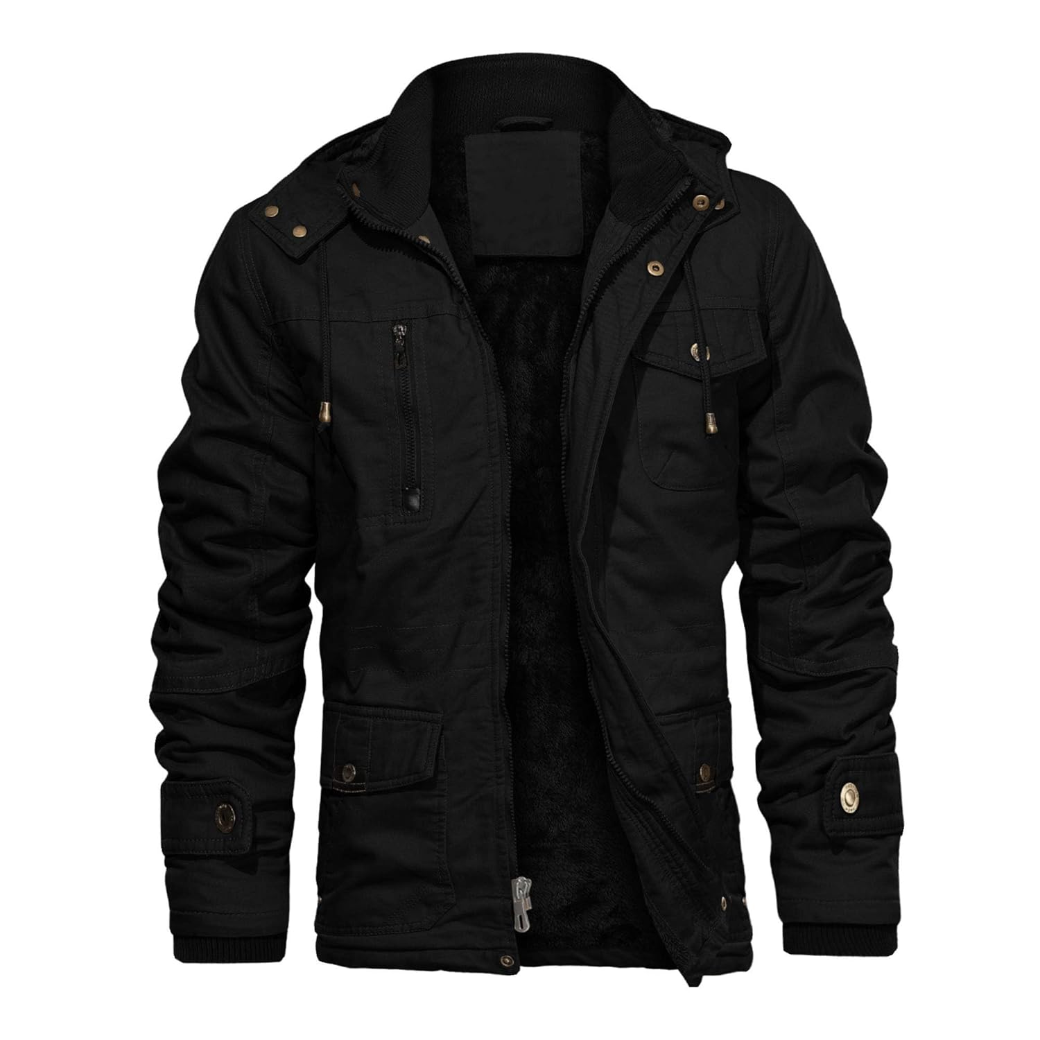 CHEXPEL Mens Thick Winter Jackets with Hood Fleece Lining Cotton Military Jackets Work Coats with Cargo Pockets Outwear