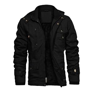 CHEXPEL Mens Thick Winter Jackets with Hood Fleece Lining Cotton Military Jackets Work Coats with Cargo Pockets Outwear