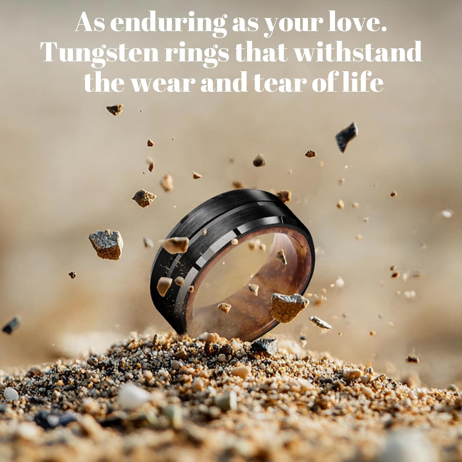 Mens Wedding Band Tungsten Rings: 8mm Black Tungsten Rings for Men Wood Wedding Ring Band for Man - Silver Ring for Men Wedding Bands for Women Wood Promise Rings for Him - Image 3