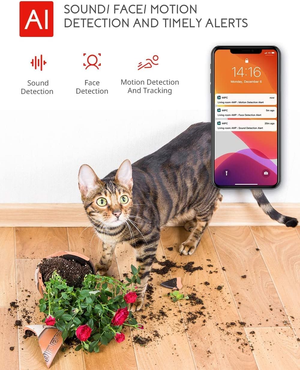 Flash Deals - 70% OFF Ultra HD 4MP Wireless Security Camera, COOAU WiFi Home Indoor IP Cameras for Pets/Dogs/Nanny/Baby, PTZ, Sound Detection, Motion Tracking and Alert, 2-Way Audio, Works with Alexa, Cloud/SD Storage