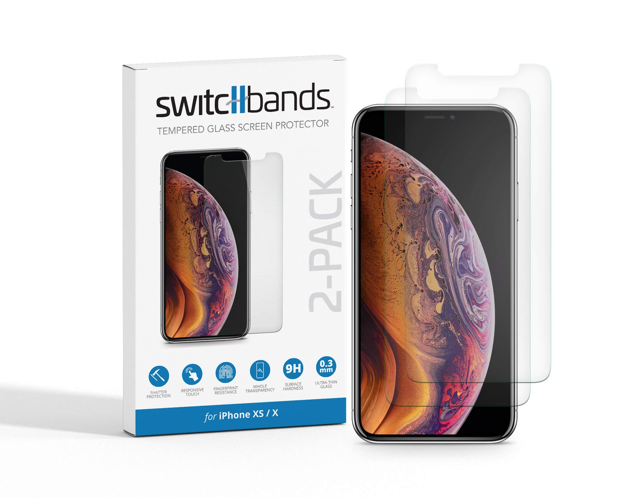 Switchbands iPhone X/Xs/11 Pro Screen Protector - Pack of 2 Tempered Glass Screen Protector Compatible for iPhone X/Xs/11 Pro - Scratch Resistant Clear protector
