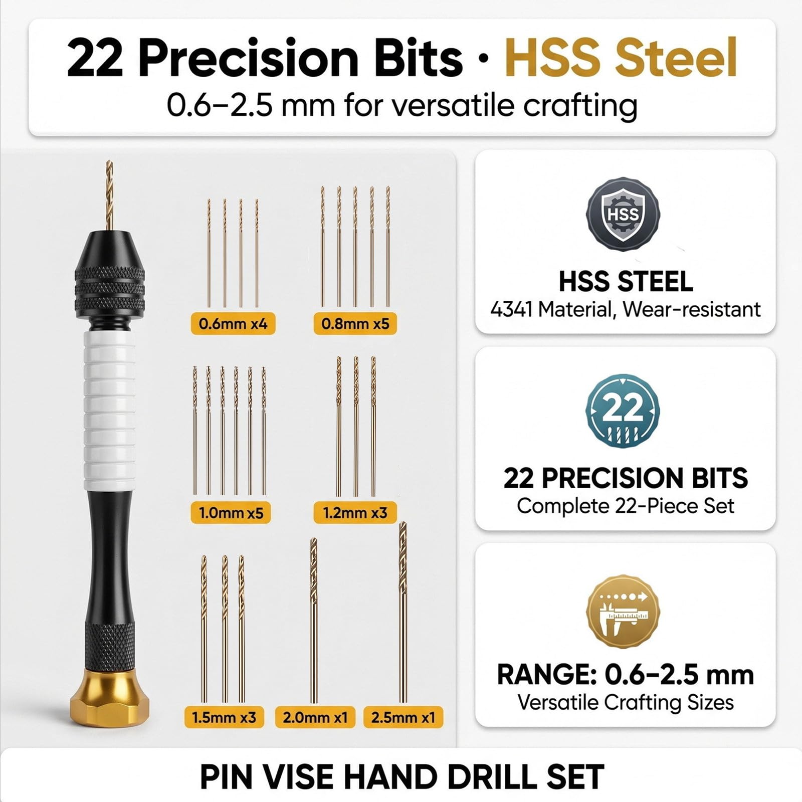 Pin Vise Hand Drill Kit - 22 Micro Bits -3