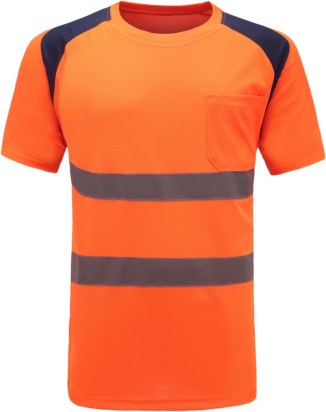 Hi Vis Yellow T Shirt High Viz Tee Visibility 2 Band Brace Work Round Neck T-Shirt Breathable Reflective Tape Security Workwear Road Works Great Comfort & Retroreflective Visibility (M, orange)