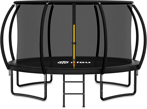 Gigu 10FT 12FT 14FT Recreational Trampolines with Enclosure Net and Ladder and Anti-Rust Coating, ASTM Approved Trampoline Outdoor for Kids and Adults Outdoor Yard Trampolines