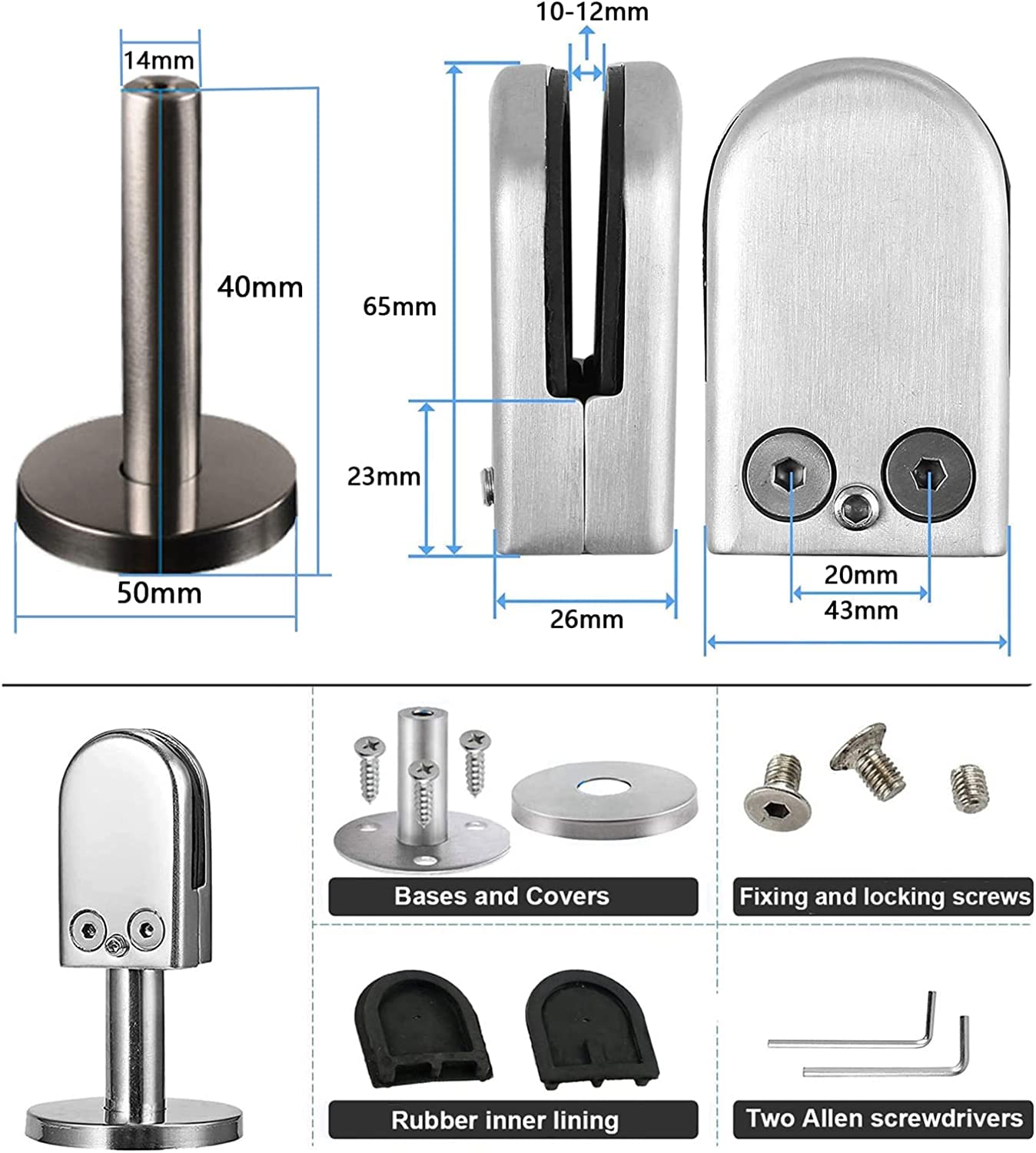 Abrazadera de cristal 14 piezas de acero inoxidable abrazaderas de vidrio forma U soporte de vidrio ajustable 8-10-12mm Clips para puerta de vidrio vidrio piso abrazadera estabilizar