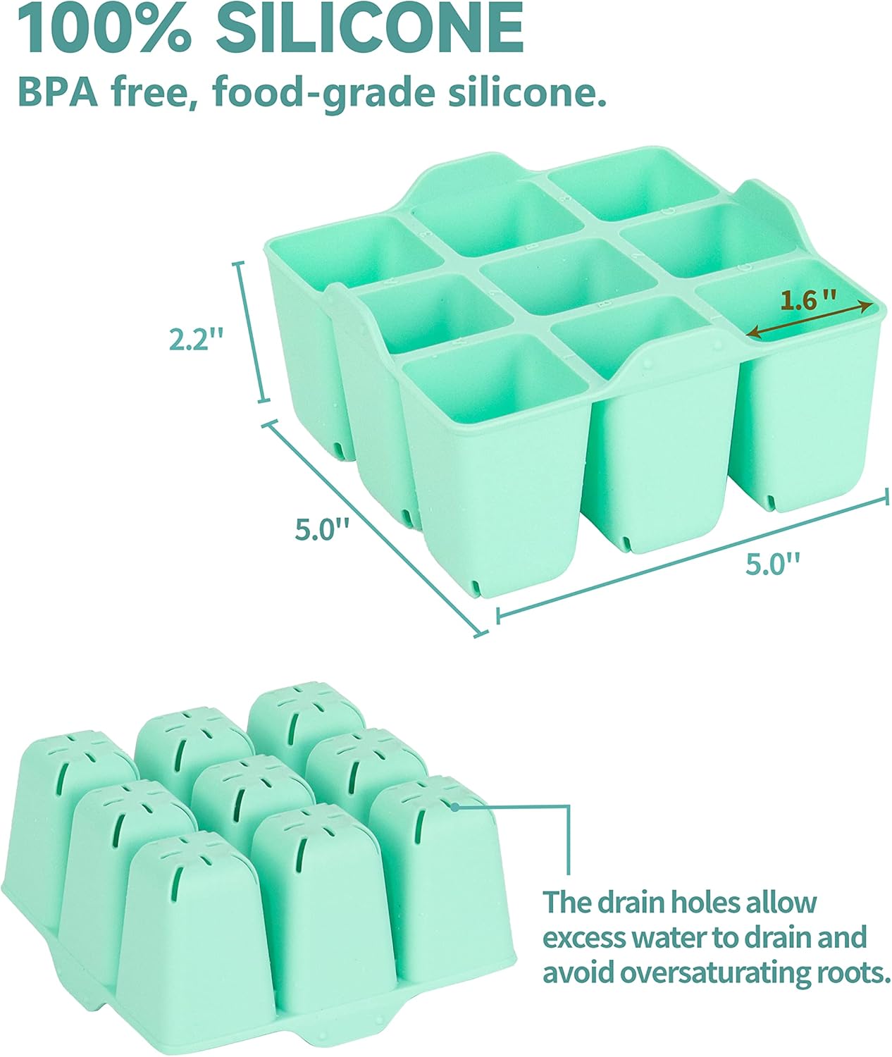 8 Pack Seed Starter Tray, Silicone Reusable Seedling Starter Trays Fit Up to 10" 20" Planting Tray, BPA-Free & Dishwasher Safe, Seed Starting Trays for Vegetable, Flower, Herb (Total 72 Cells)