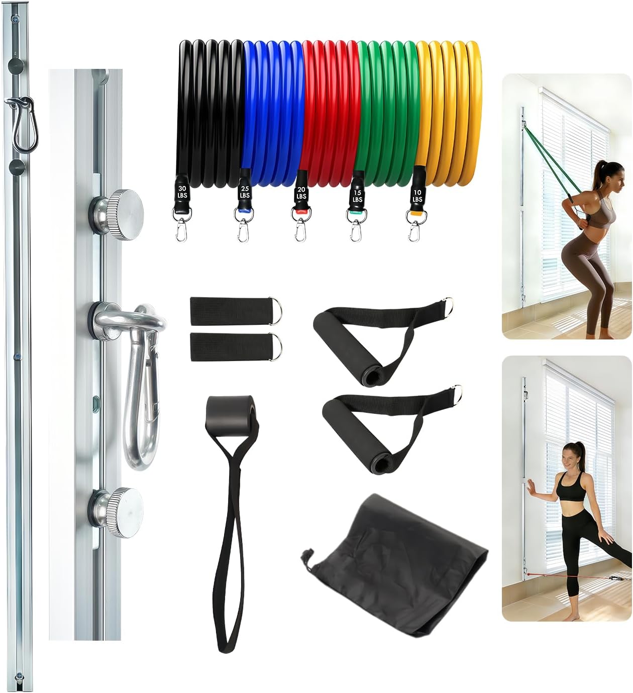 Aluminum Anchor Fitness System for Wall-Mounted - Adjustable with Five Resistance Bands, Resistance Bands Wall Mount for Strength Training, Workout Wall Anchor System