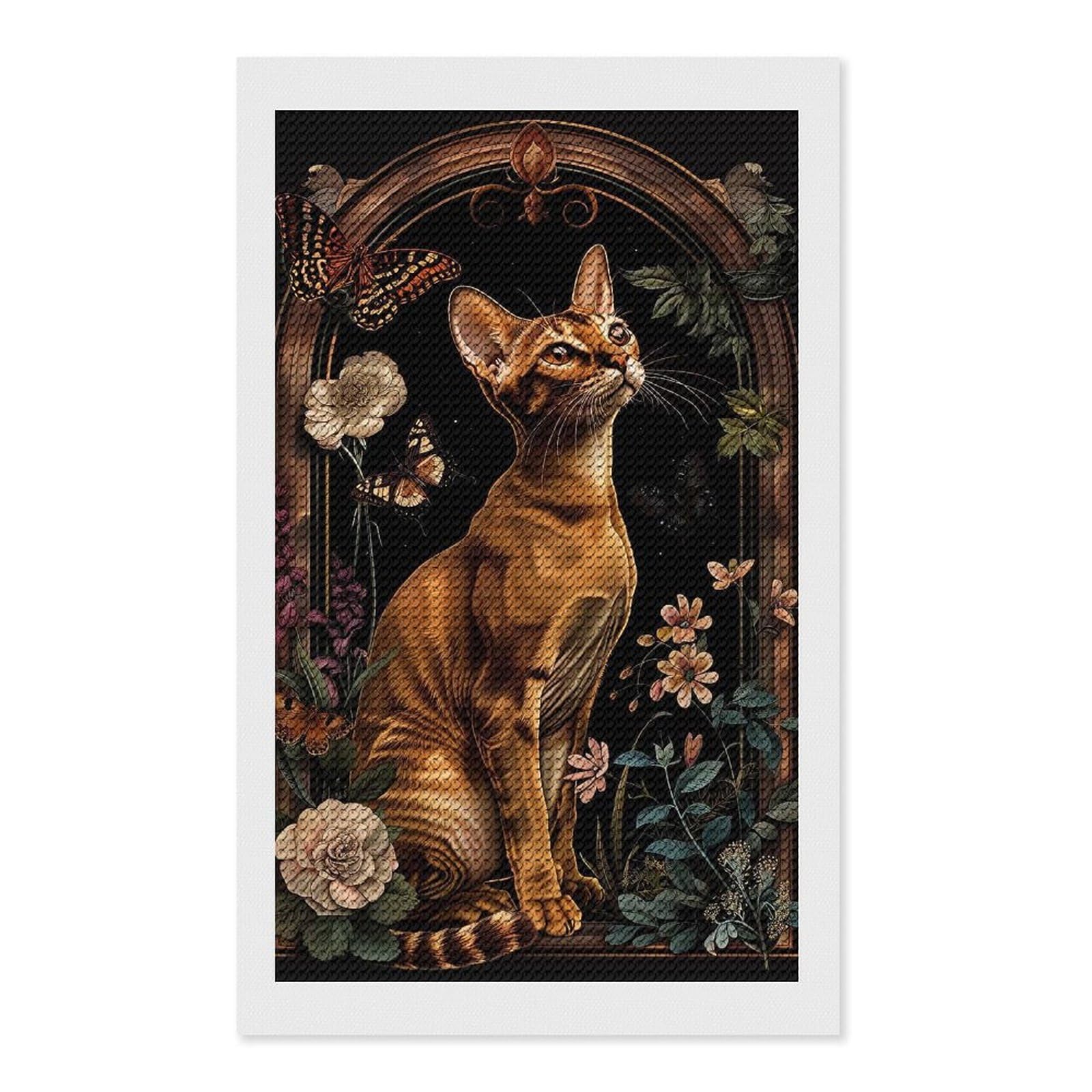 Junmoney Abyssinian Diamond Painting Canvas Set 12"x20", for Adults, Sparkling Round Gems, Thoughtful Handmade Gift, Modern Decor