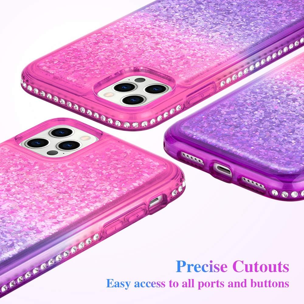 Ruky Glitter Case Compatible with iPhone 12, for iPhone 12 Pro Case for Girls, Bling Sparkle Flowing Liquid Colorful Quicksand Series Diamond Girls Women Phone Case (Pink Purple)