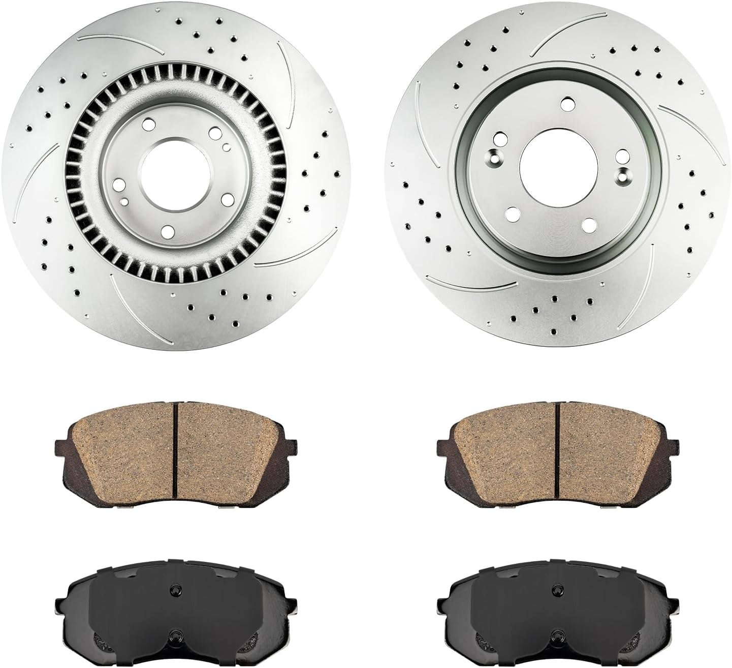 kax front brake kit, drilled and slotted brake rotors, ceramic brake pads | fits hyundai sonata 2016-2019, kia optima 2016-2020 (17.00 inch wheels; electric parking brake; 12.60 inch front rotor) drilled&slotted front-31590+d1855