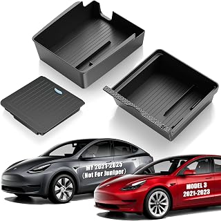 3Pcs Center Console Organizer Tray Compatible for Tesla Model 3 Model Y Accessories 2024 2023-2021 Armrest Hidden Drawer Storage Box [Not Compatible for Model 3 2024]