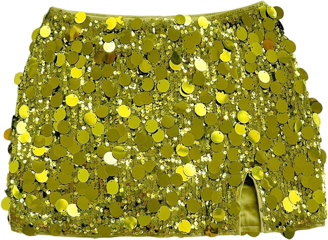 Verdusa Women's Rave Sequin Sparkly Slit Mini Skirts Club Party Bodycon Skirt Festival Outfits