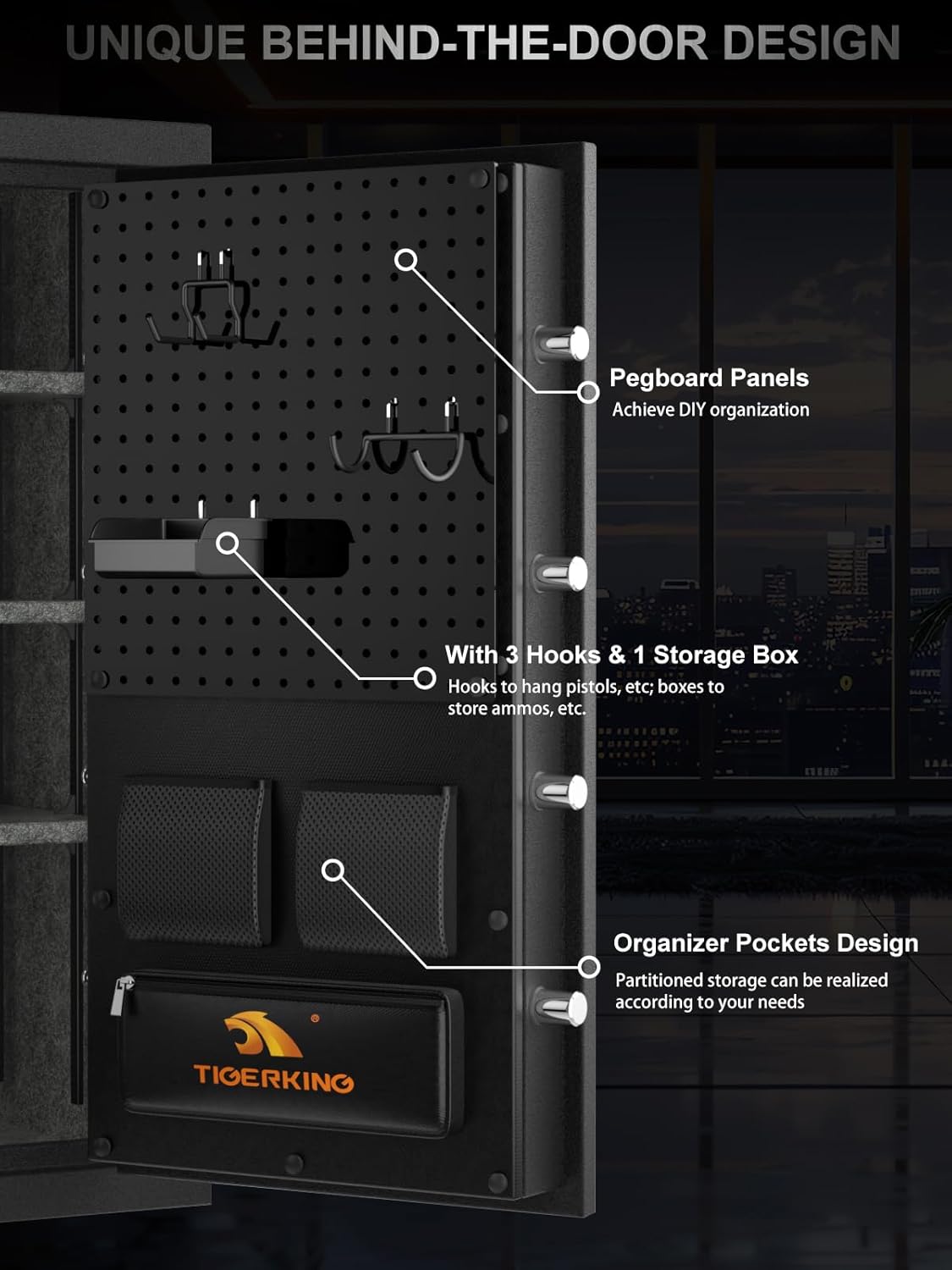 TIGERKING 8.78 Cu Ft Fireproof and Waterproof Safe with Digital Lock, DIY Pegboard Door, Heavy-Duty Steel Large Floor Safe for Home & Office, 40-Min 1200°F Fireproof & 72-Hr Waterproof Protection