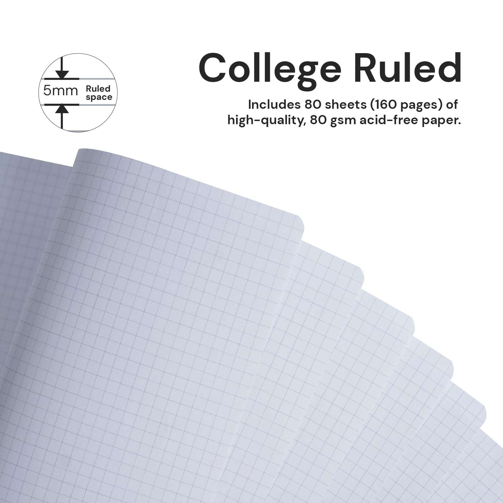 ONAVIA Quaderno a quadretti formato A4, confezione da 3, 14,7 x 21,1 cm, copertina rigida a righe, 80 fogli, quaderno di ingegneria per studi scolastici, matematica, compiti e appunti di lavoro