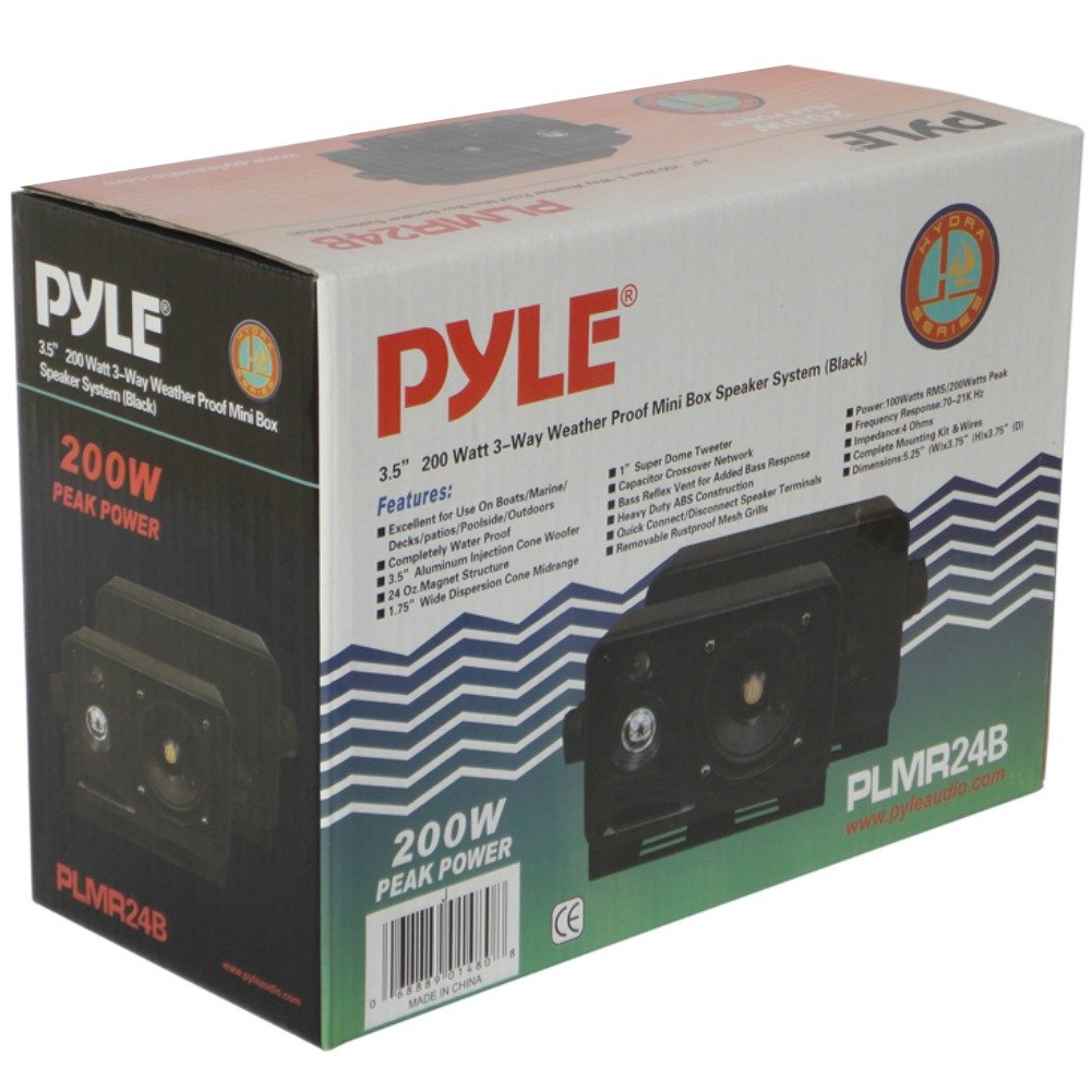 COUPLE DE CAISSES IMPERMÉABLES ET RÉSISTANTES À L'EAU EST AU SOLEIL POUR INTÉRIEURS OU PISCINE BATEAU CANOT OU ACTIVITÉS' COMMERCIALES COMME HÔTEL RESTAURANT PIZZERIE PUB BAR GELATERIA EN PLEIN AIR PYLE PLMR24B NOIRES 15,00 CM 200 WATT RMS ET 400 WATT MAX