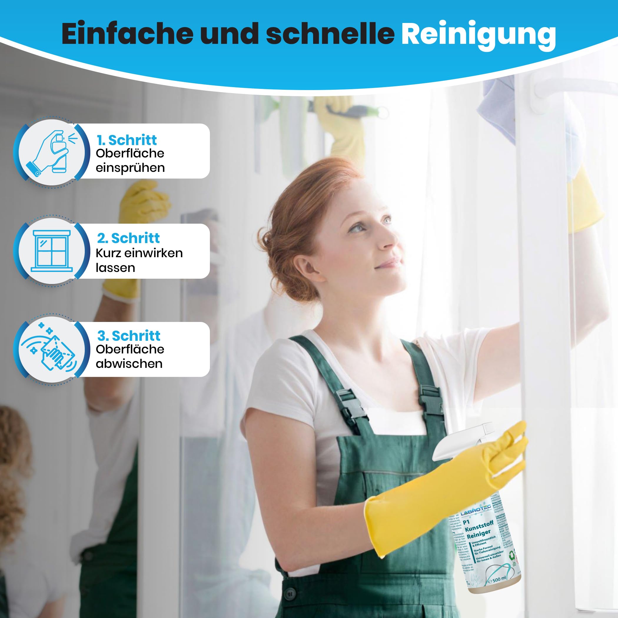 P1 Kunststoffreiniger 3L mit Dosierhahn – Effektiver Reiniger für Fensterrahmen, Autos, Sneaker, Böden, Rolladen, Jalousien und Gartenmöbel. Gegen starke Verschmutzungen (3 Liter)