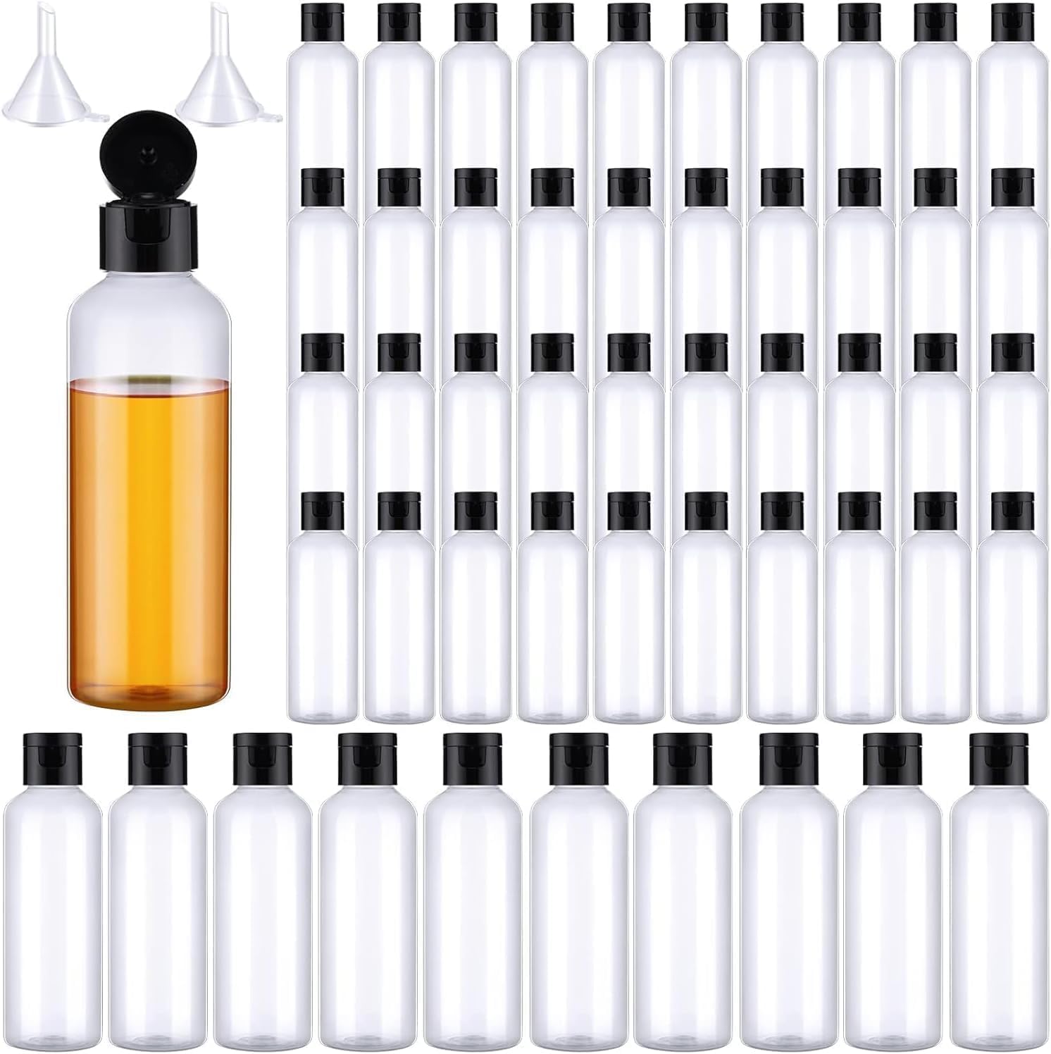 MALLOOM 50 Pièces 100ml Flacon Voyage Vide, Plastique Bouteille de Voyage Cosmetique Flacons, Flacons vaporisateurs vides en plastique transparent pour Lotion, Démaquillant, Shampoing, Gel Douche