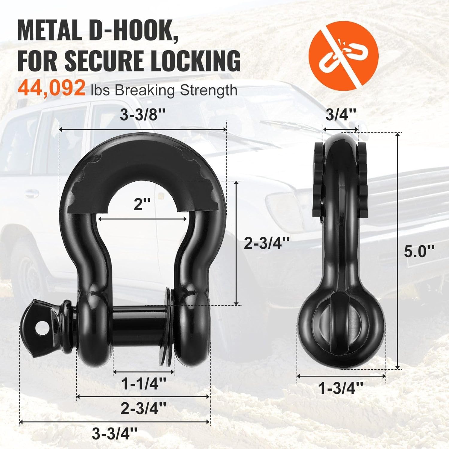 Off-Road Recovery Kit, 3" x 30', Heavy Duty Winch Recovery Kit with 30,000 lbs Tow Strap, 44,092 lbs D-Ring Shackles, Shackle Receiver and Storage Bag, for ATVs, Jeeps, Off-Road Vehicles, Trucks