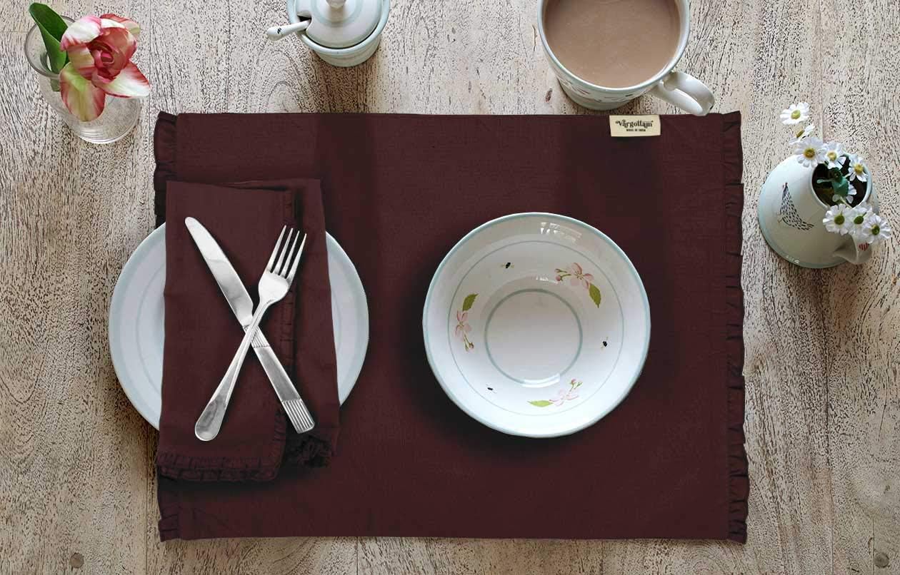 Wine Home Decor Cotton Flex Table Decor Reversible Dining Table Frill Placemats Set-Set of 4