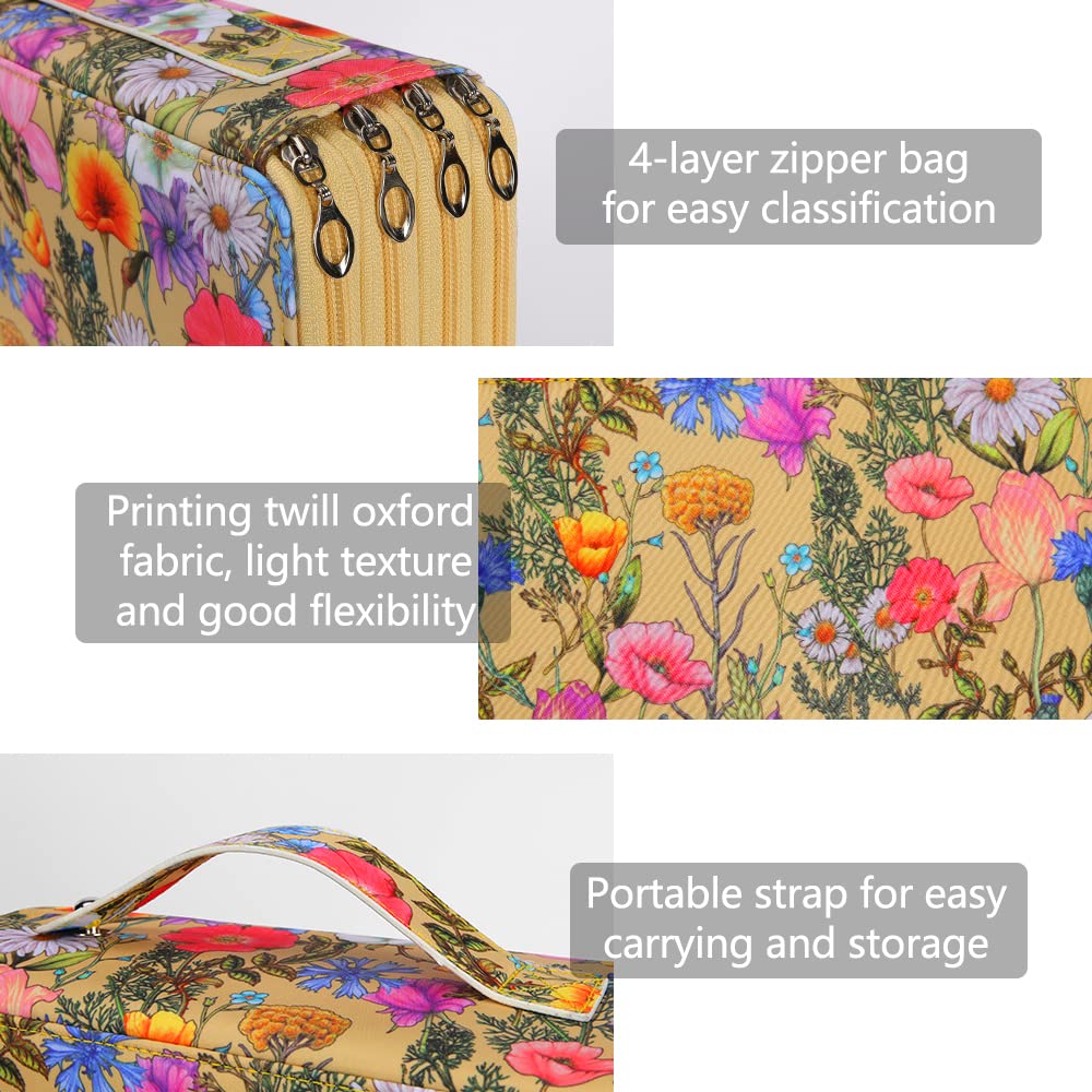 Estuche de lápices de colores, 200 ranuras para lápices con cierre de cremallera, tela de sarga de gran capacidad para bolígrafos o marcadores, organizador para artistas o estudiantes (flor amarilla)