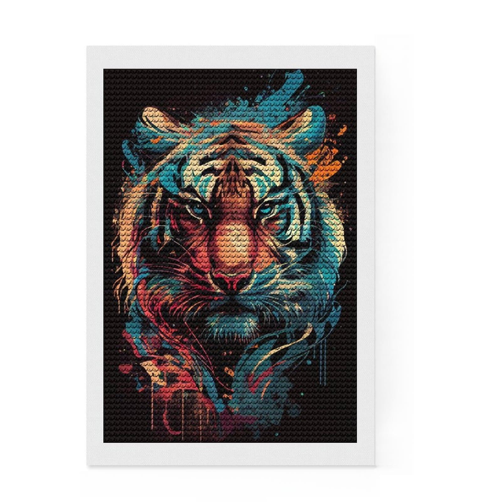Junmoney Tiger Face Full Drill Diamond Painting Kit 8"x12", Holiday Gift Idea, Home Decoration, Boho Decor, Relaxing Handmade Project