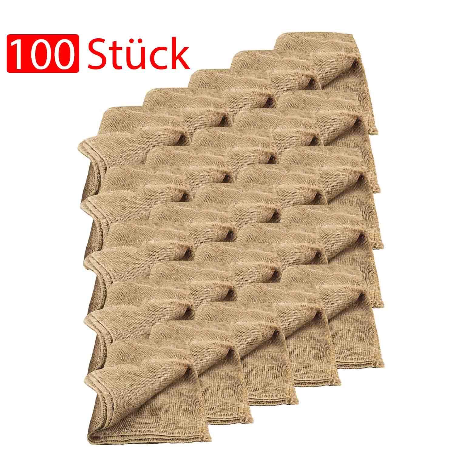 Tela de yute 100 unidades de 100 % natural, 50 x 50 cm, peso 100 g/m2, tela de yute natural ecológica, ancho de malla 4 x 4 mm, reforzado lateralmente, aspecto natural rústico.