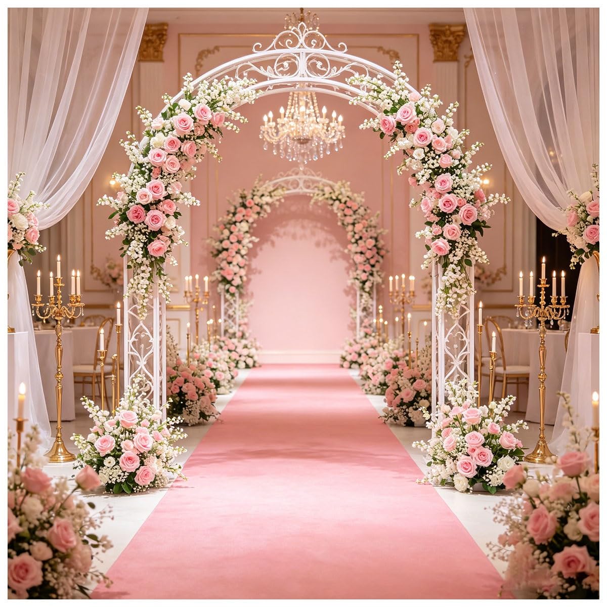 Alfombra de pasillo rosa elegante con base antideslizante para eventos exclusivos