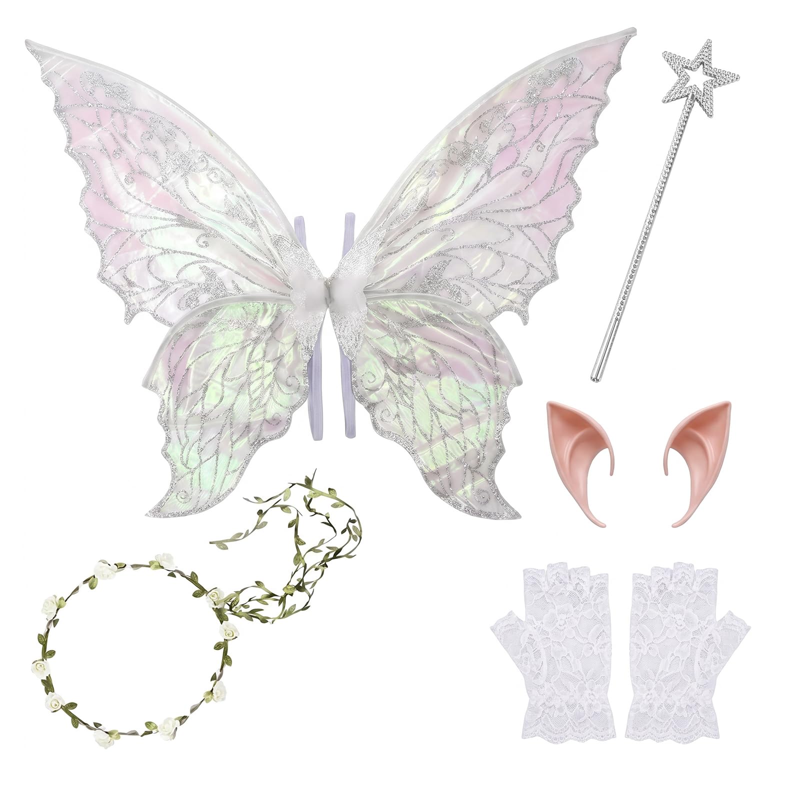 ZPSCXQ 5 Piece Fairy Costume Set with Wings and Accessories,Fairy Wings Adult, Fantasy Dress Up for Parties and Photoshoots, Complete Fairy Outfit for Teen Girls and Women