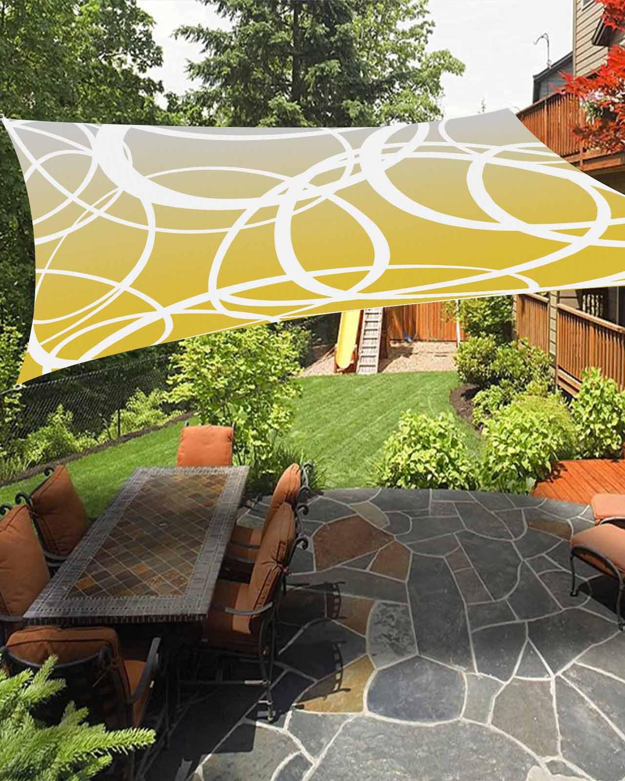 Boanket Sun Shade Sail 14' x 18', Yellow Ombre Large Heavy Duty Outdoor Shades Sun Screen, Modern White Geometric Abstract Art Shade Cloth for Patio Deck Terrace Garden Lawns Beach Backyard