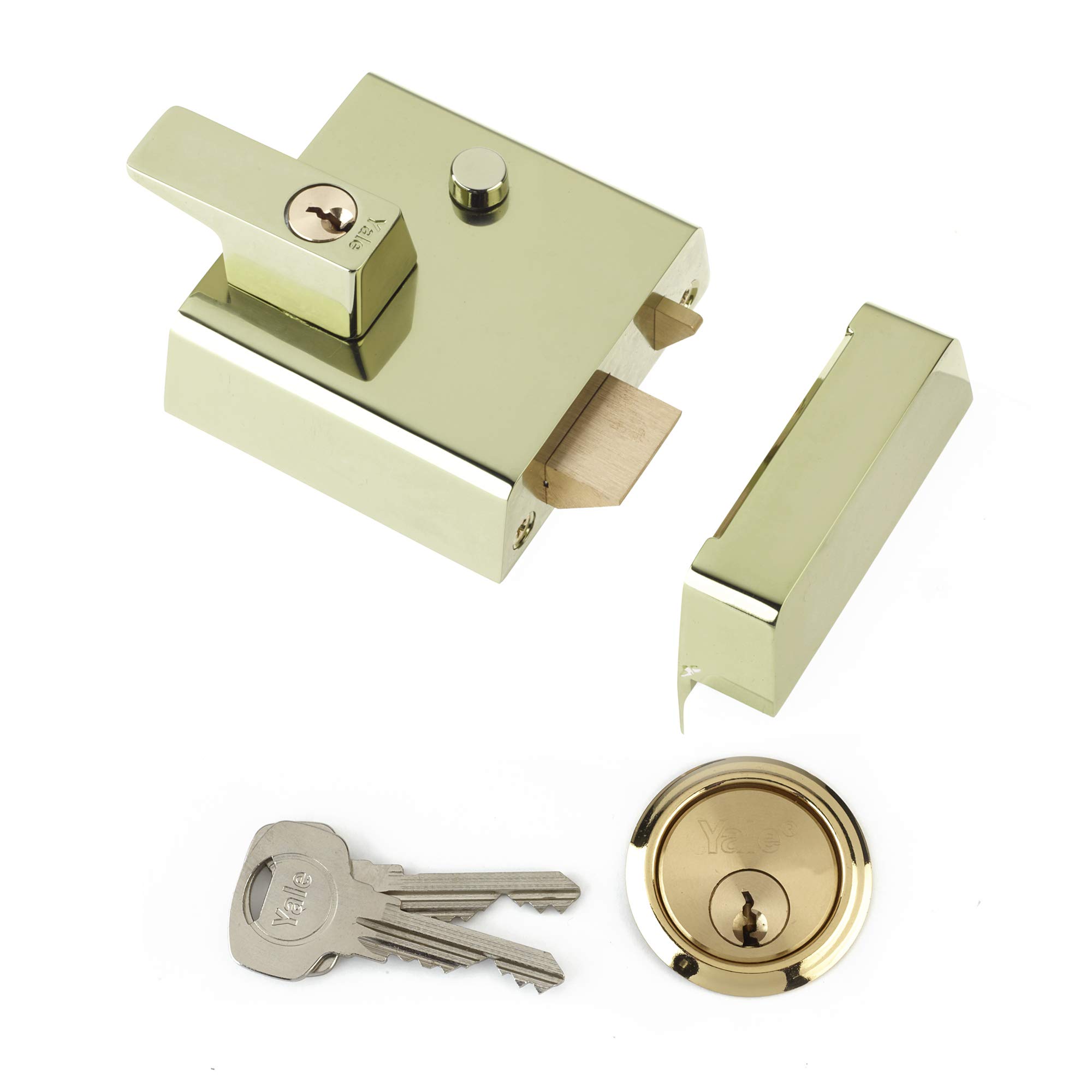 Yale B-1-BLX-PB-60 Double Locking Nightlatch, 60 mm Backset, Brass Finish, High Security, can be Locked from Inside with Key