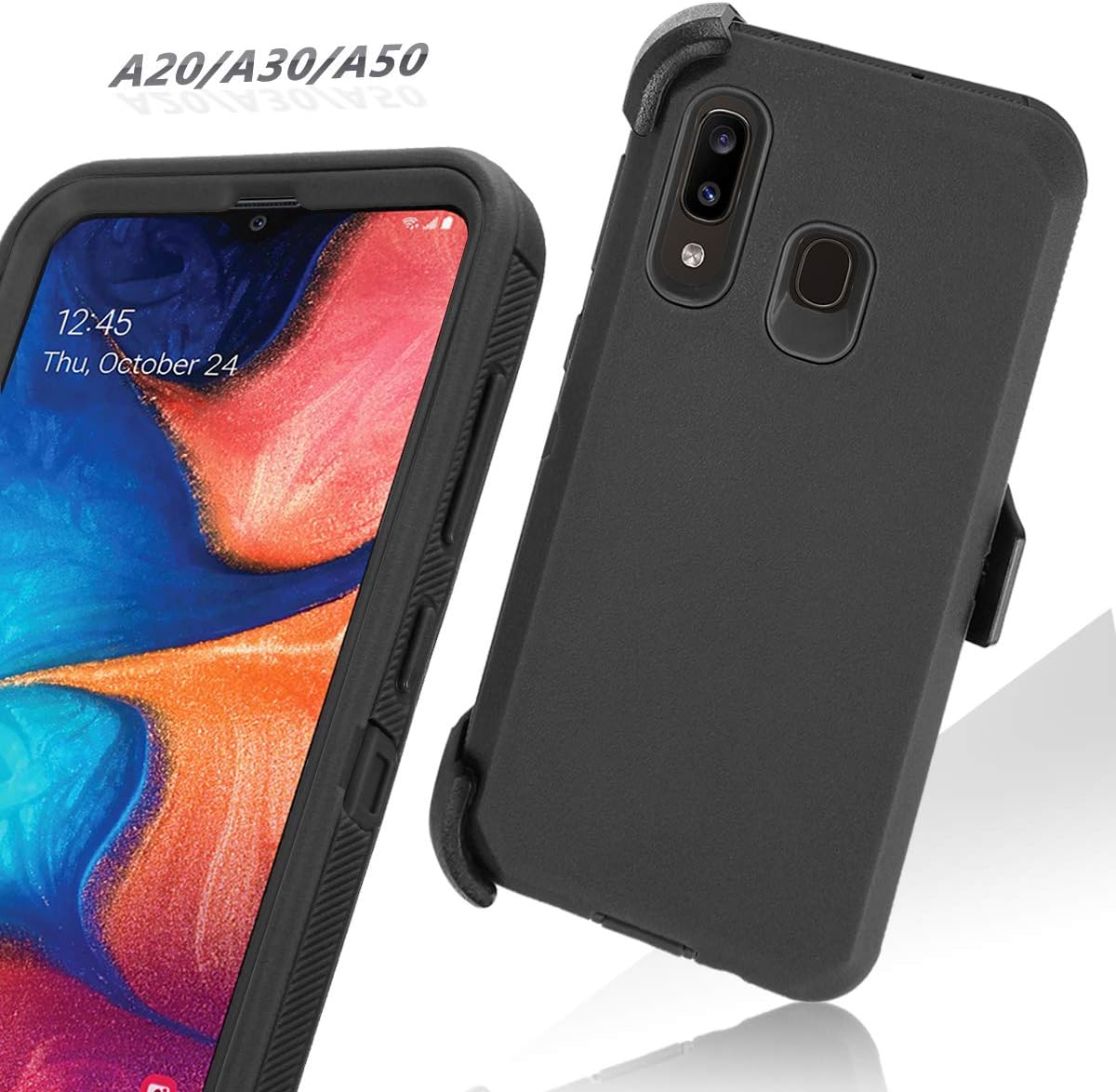 Annymall Galaxy A50 Case,Galaxy A20 Case,Galaxy A30 Case, Heavy Duty [with Kickstand & Built-in Screen Protector] Defender Armor Protective Cover for Samsung Galaxy A20/A30/A50 (Black)