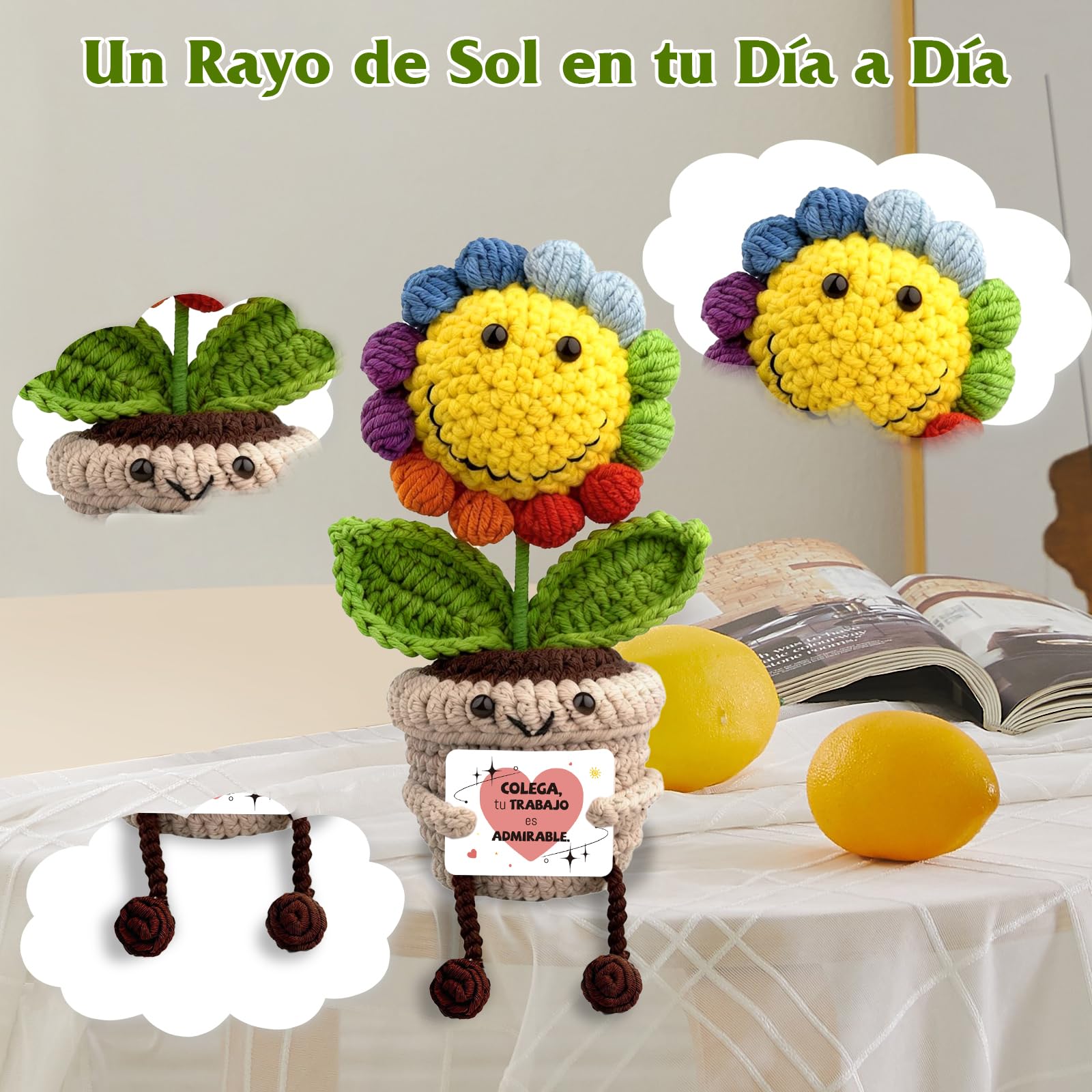 Girasol de Ganchillo de Apoyo Emocional, Lindo Adorno Colorido Girasoles para Mujer