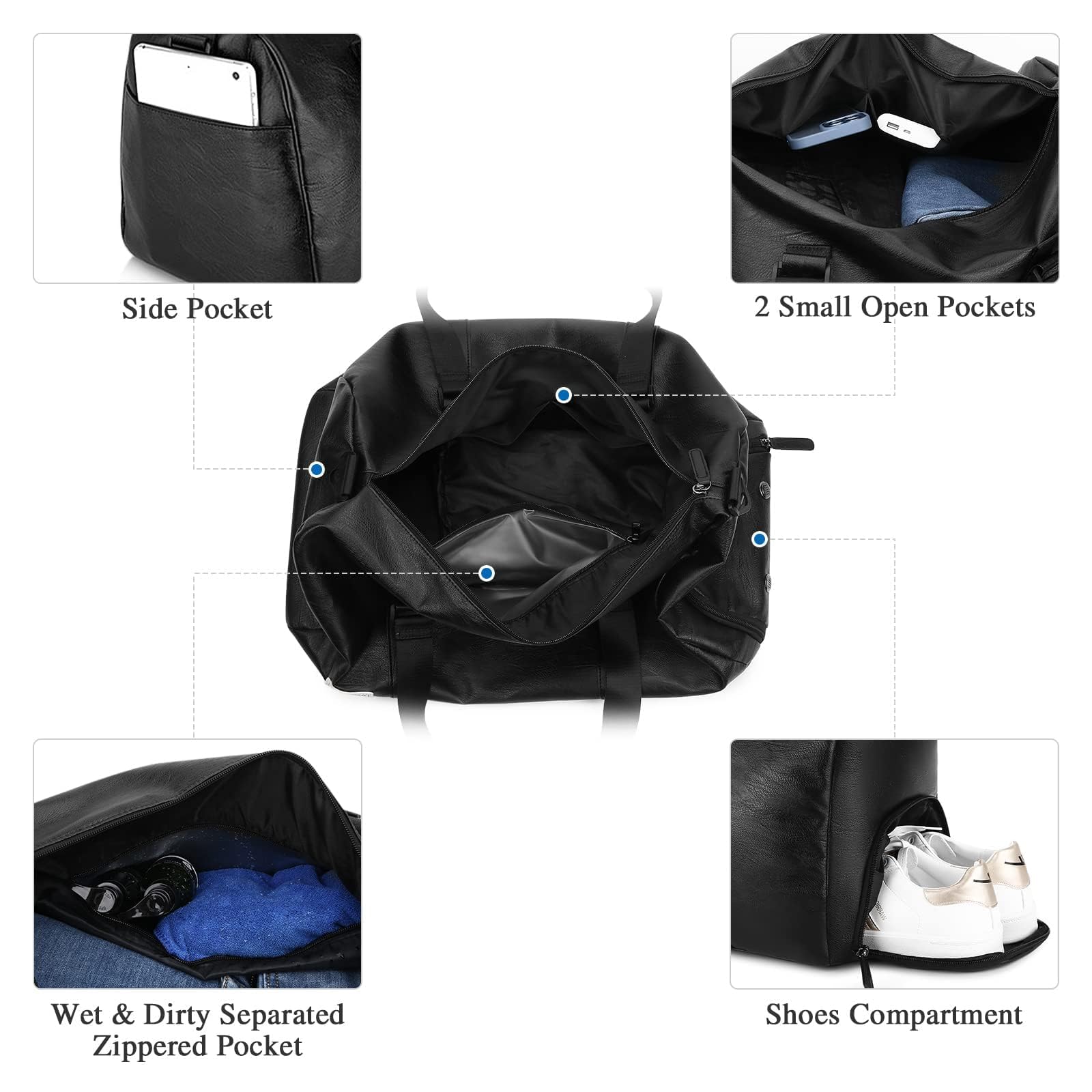 UBAYMAX Sac de Sport en Cuir Homme avec Compartiment Chaussures, 37L Noir Sac de Voyage pour Homme, Sac de Weekend avec Bandoulière Imperméable Sac de Piscine, Plage, Basketball, Football, Dance, Yoga