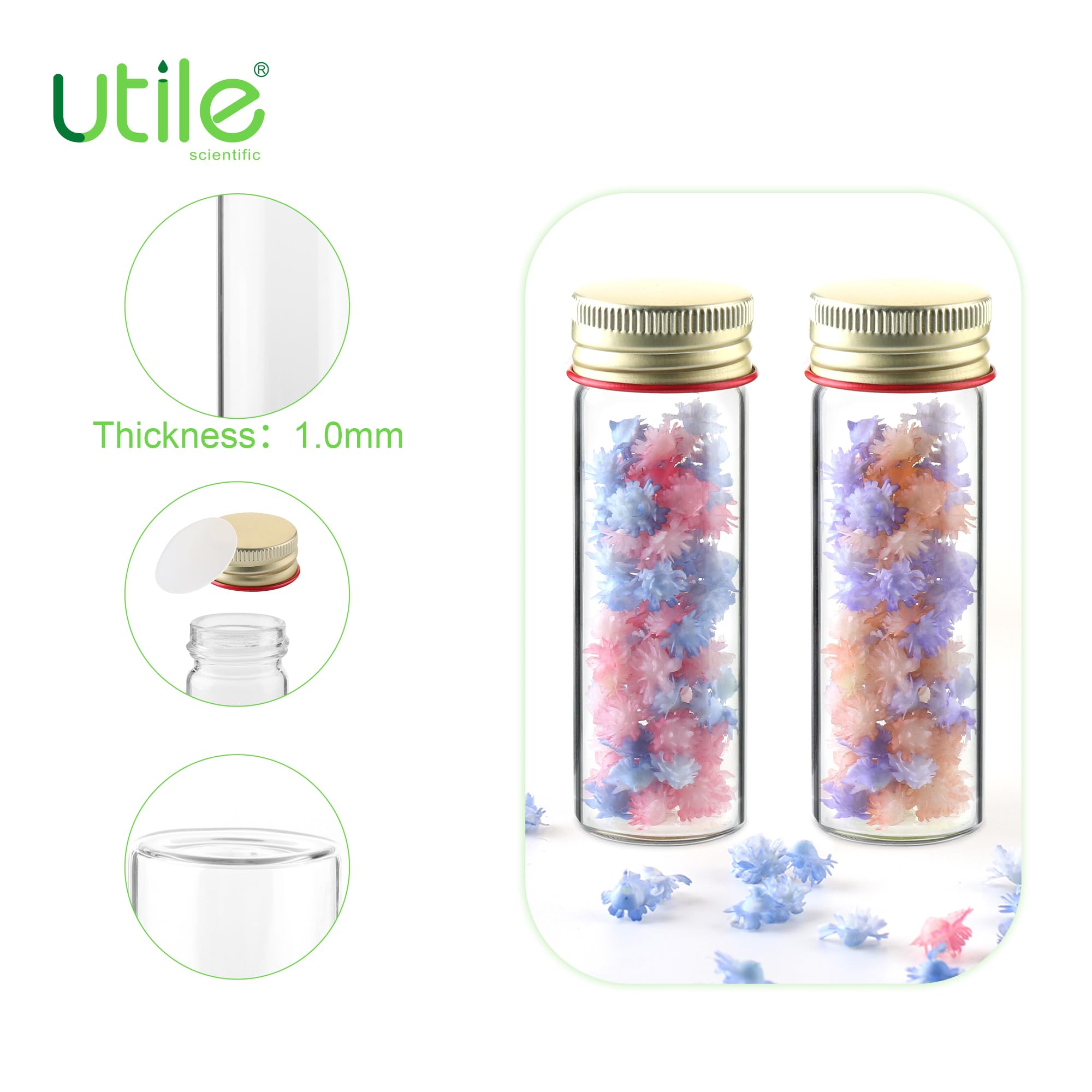 Utile Reagenzgläser aus Glas, mittelgroßes Borosilikatglasmaterial, 25 ml Reagenzgläser, mit Aluminium-Schraubkappen, 20 Stück, 4004.0622.20
