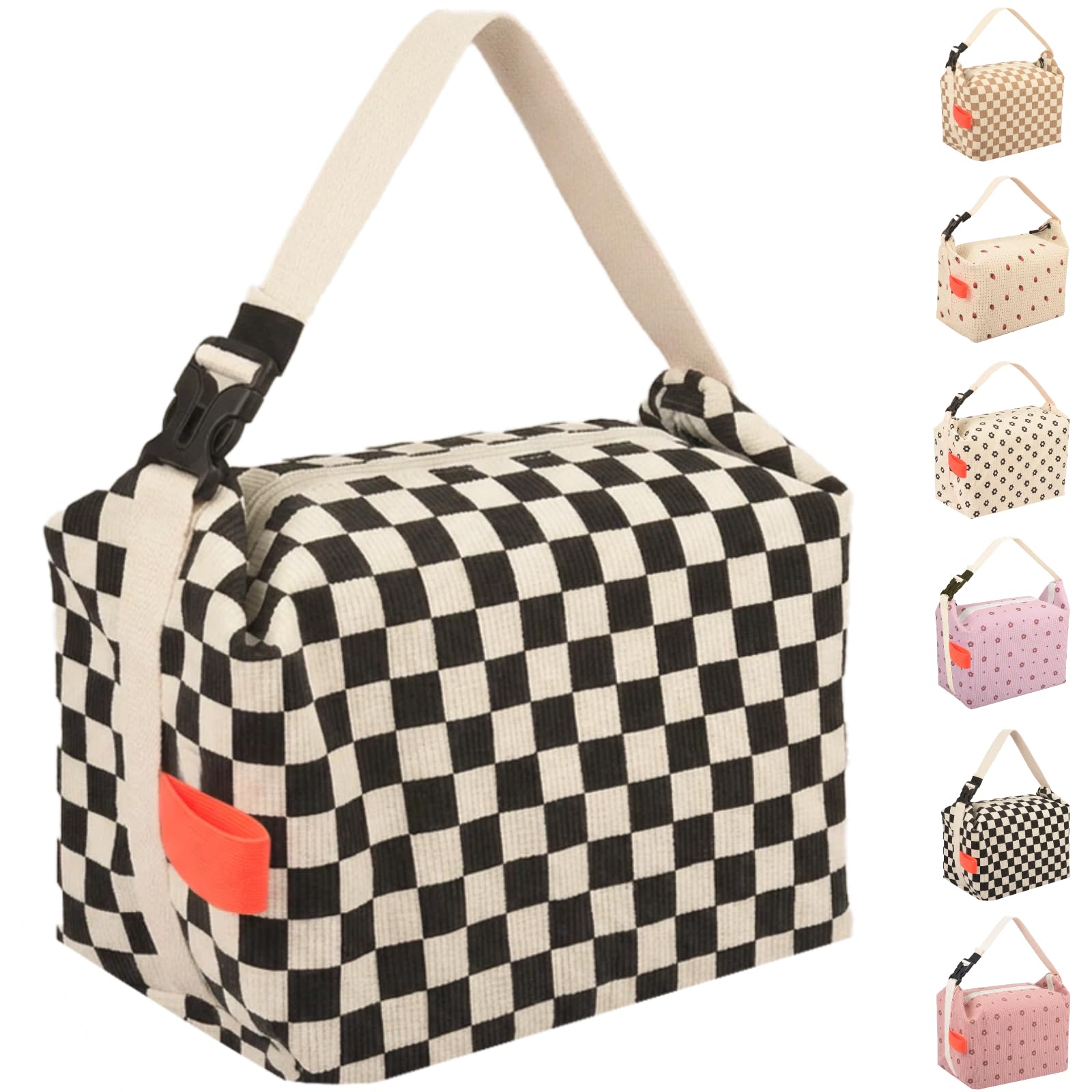 Arae Large Capacity Lunch Bag with Thick Aluminum Foil Insulation, Waterproof and Oil-Resistant Bento Pouch, Corduroy Material for Food Storage, Extend Chequered