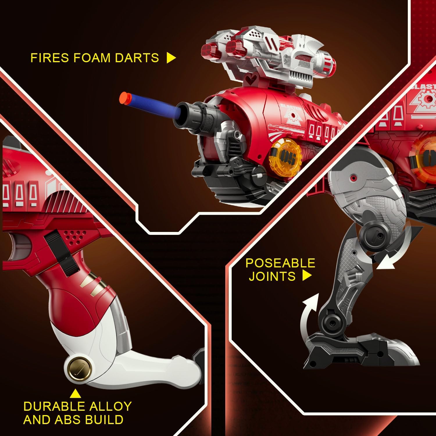 Blaster Toy Gun Transforming Alloy Dinosaur - 2 in 1 Morphing Toy (Gun to Dino), Soft Bullet Toy Blaster Gun with 20 Foam for Indoor Outdoor Shooting Game, Toy Blaster for Kids Boys Girls (R-Dino)
