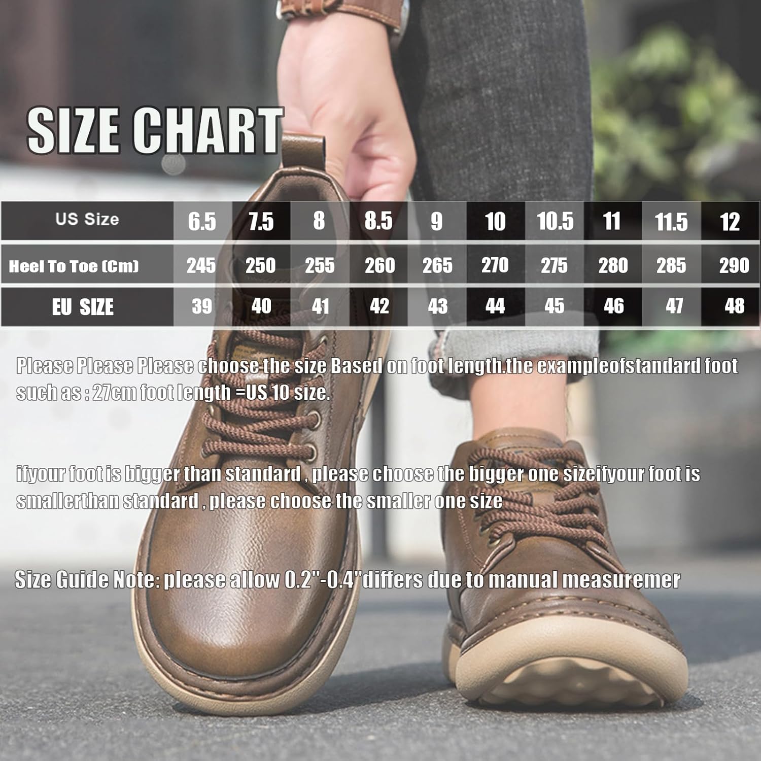 Men's Causal Chukka Ankle Boot Leather Lace Up Cushioned Sole Platform Comfortable Non Slip Work Chukka Boots Mid Top Walking Driving Shoes for Male - Image 7