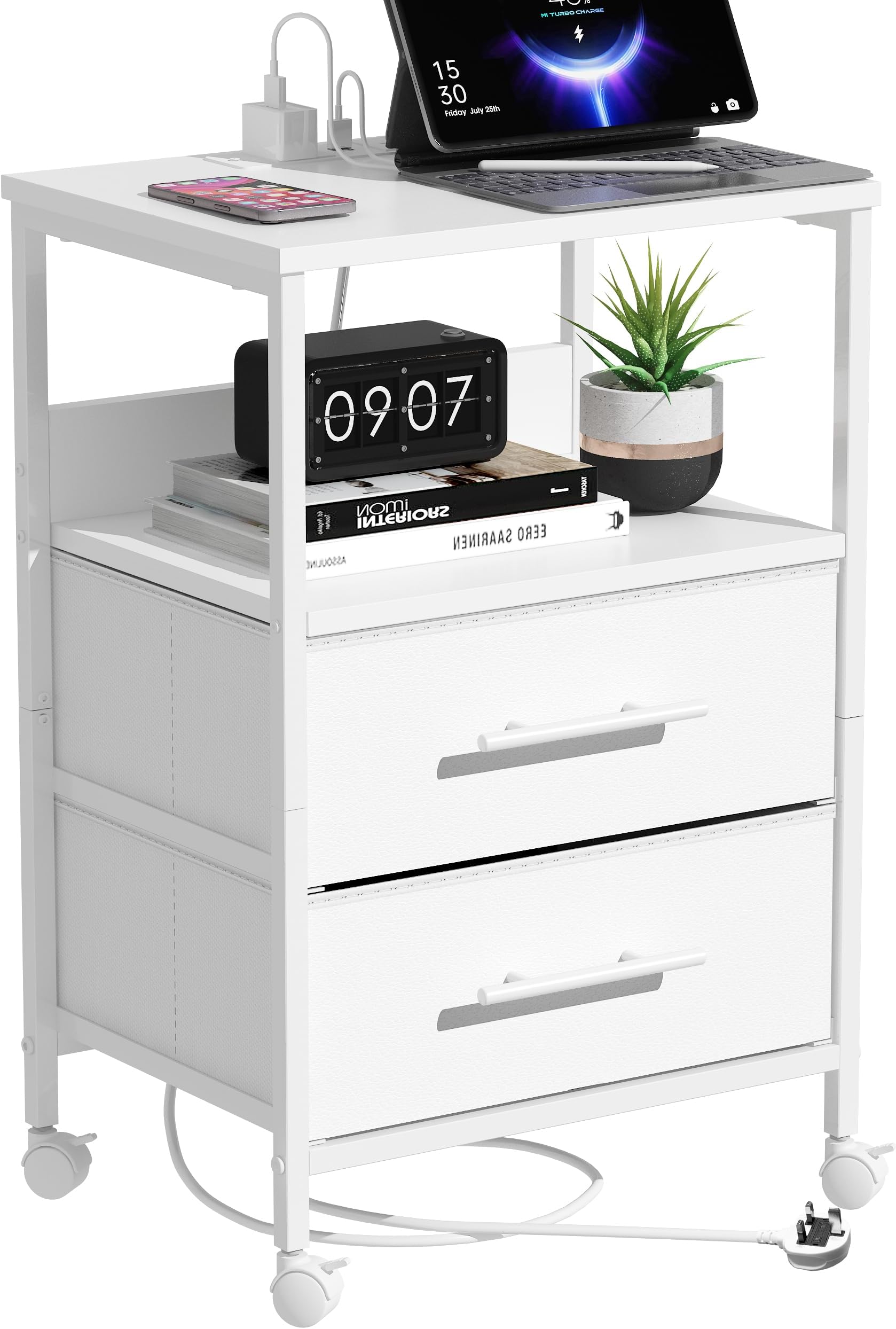 Bedside Table with Outlets and USB Ports